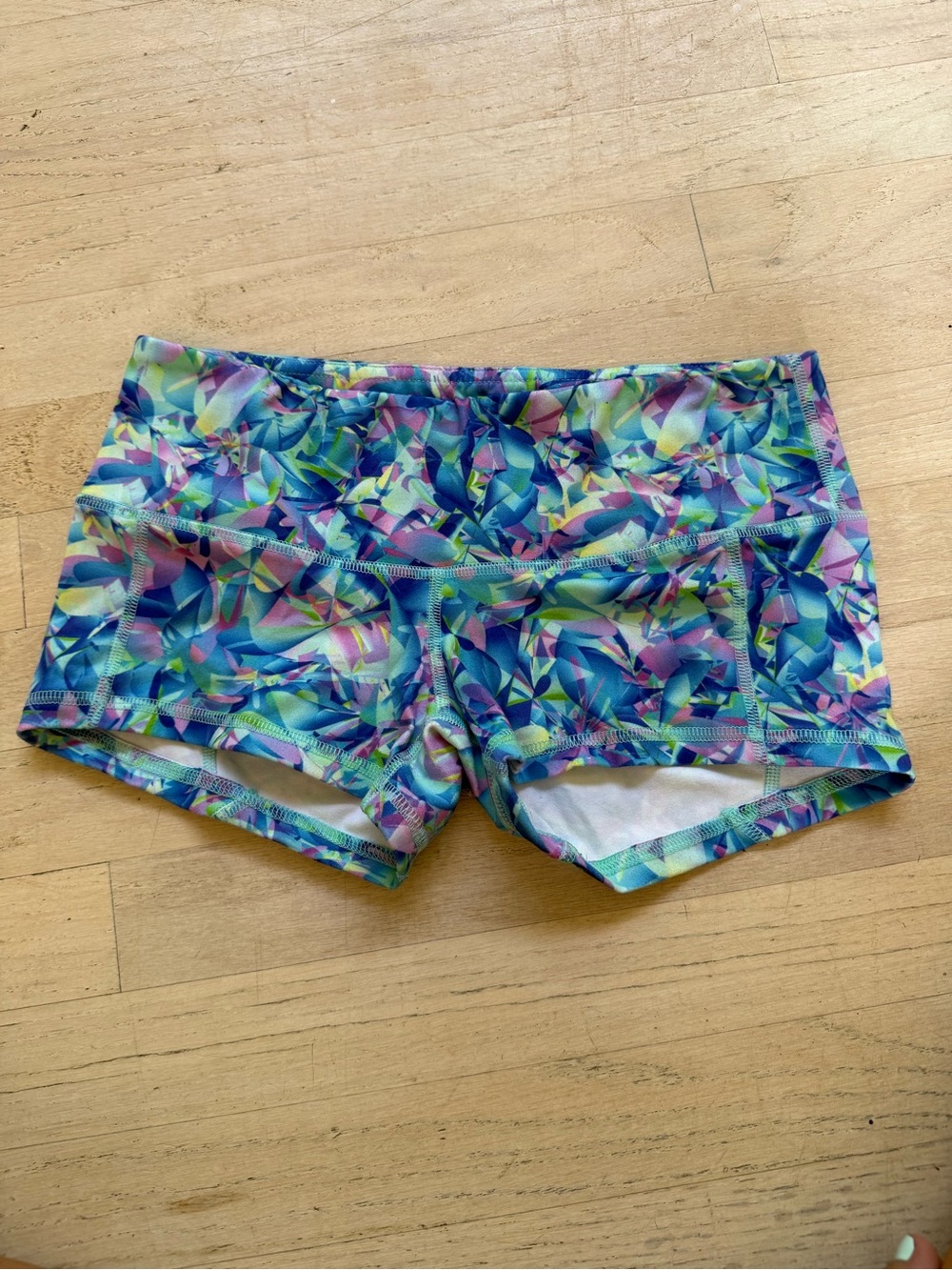 Fleo Multicolor Geometric Athletic Shorts - Blue, Green, Purple & Pink